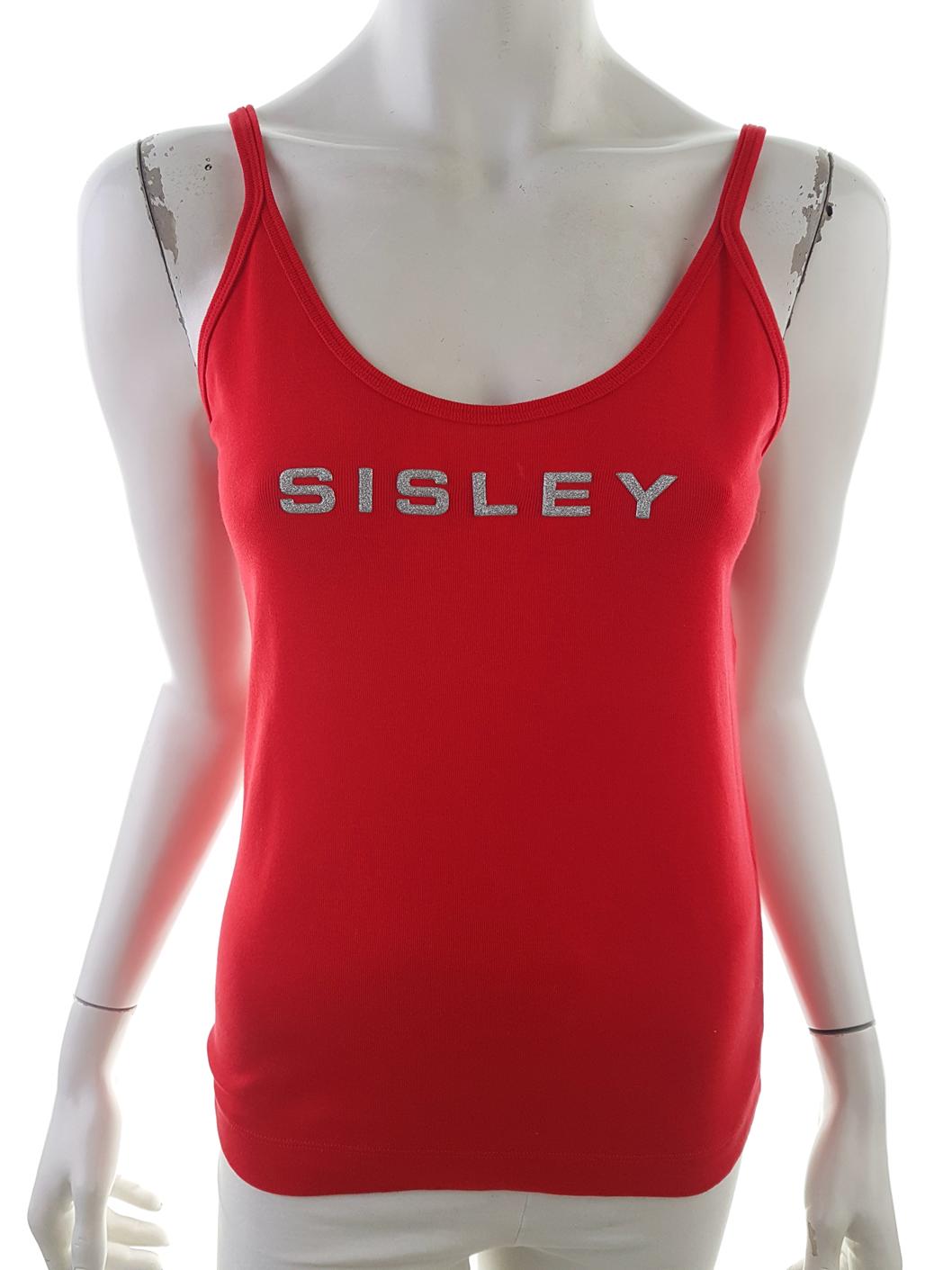 Sisley Size S Color Czerwony Dekolt U Bluzka Bezrękawnik