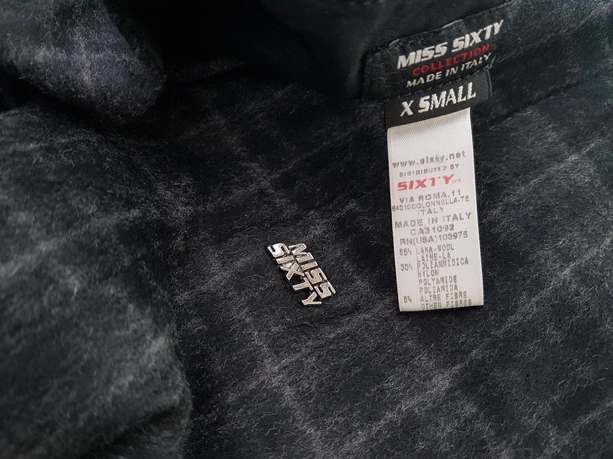 Miss sixty Size XS Color Czarny Okrągły dekolt Sukienka Prosta Bezrękawnik Do Kolan Fabric Wełna