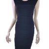 Size 36 Color Czarny Drapowany dekolt Sukienka Bodycon Bezrękawnik Do Kolan