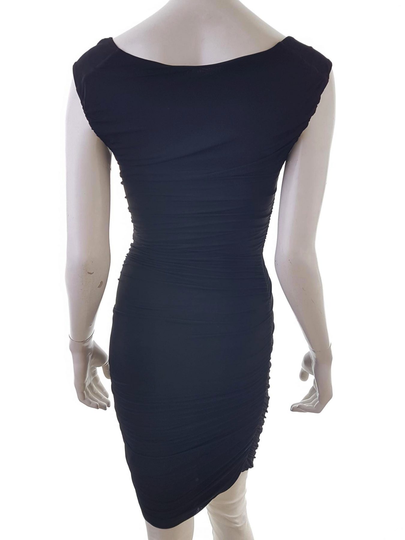 Size 36 Color Czarny Drapowany dekolt Sukienka Bodycon Bezrękawnik Do Kolan