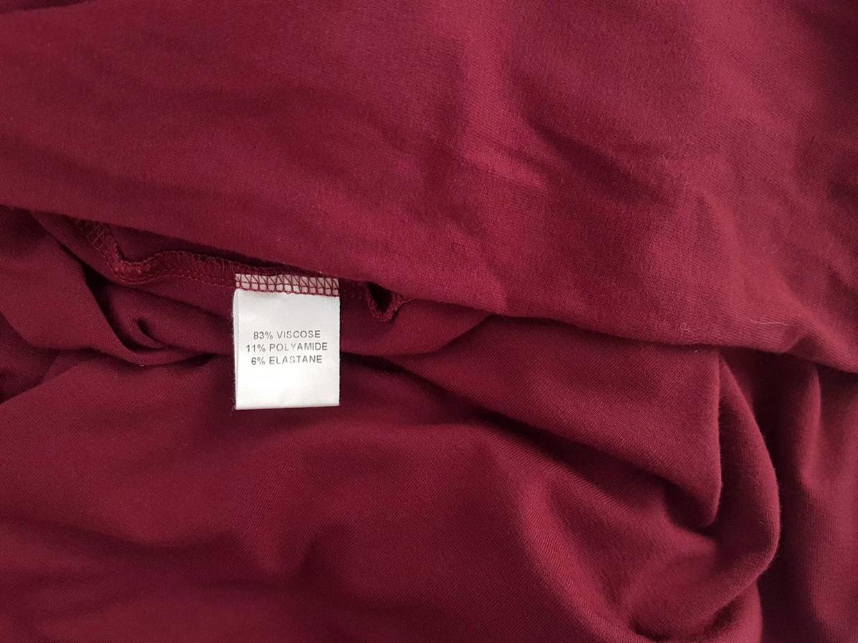 Aria Size 10 (38) Color Bordowy Kwadratowy dekolt Sukienka Sweterkowa Rękaw 3/4 Midi Fabric Wiskoza