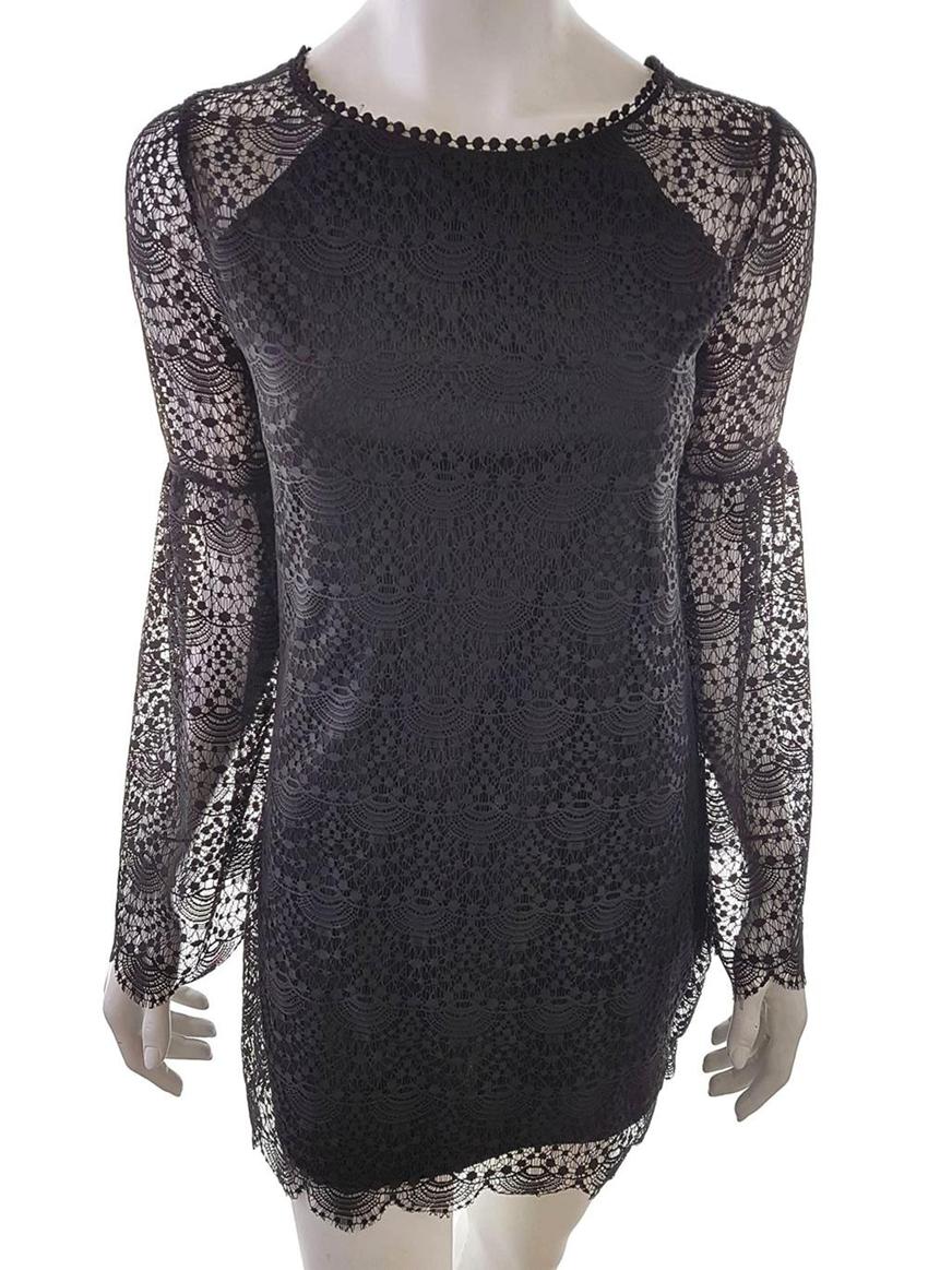 Gina Tricot Size S Color Czarny Okrągły dekolt Sukienka Bodycon Długi rękaw Krótka