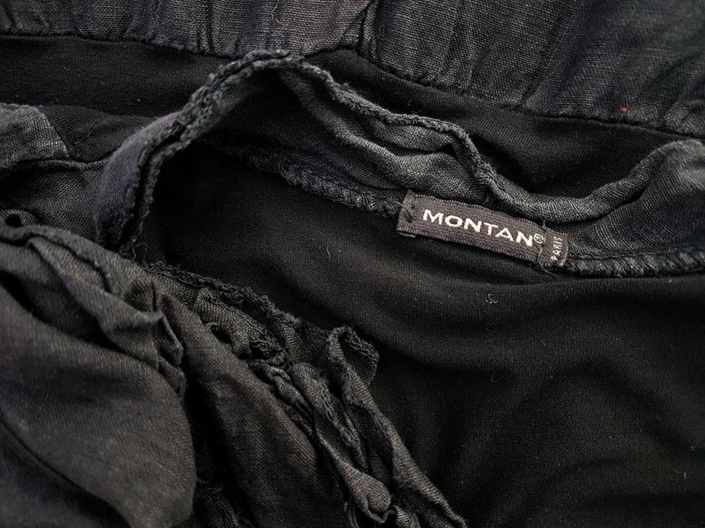 Montan Size L Color Czarny W serek Sukienka Letnia Bezrękawnik Do Kolan Fabric Len 100%