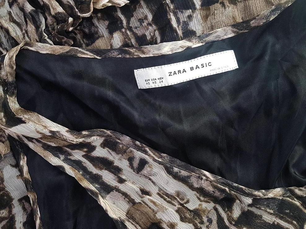 ZARA BASIC Size XS Color Brązowy Okrągły dekolt Sukienka Trapezowa Bezrękawnik Do Kolan Fabric Jedwab 100%