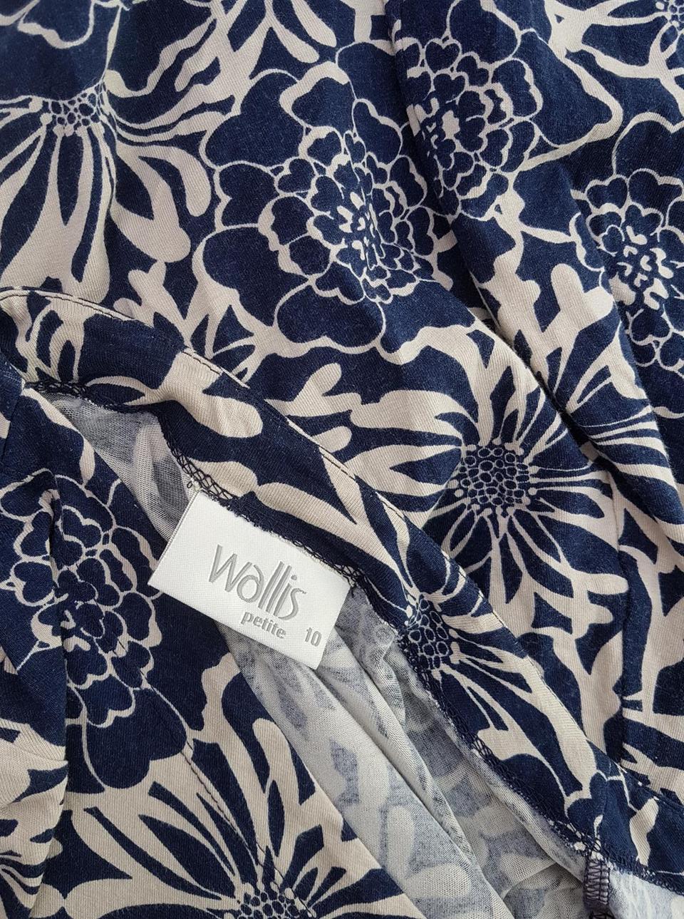 Wallis Size 10 (38) Color Granatowy W serek Sukienka Kopertowa Rękaw 3/4 Midi Fabric Wiskoza