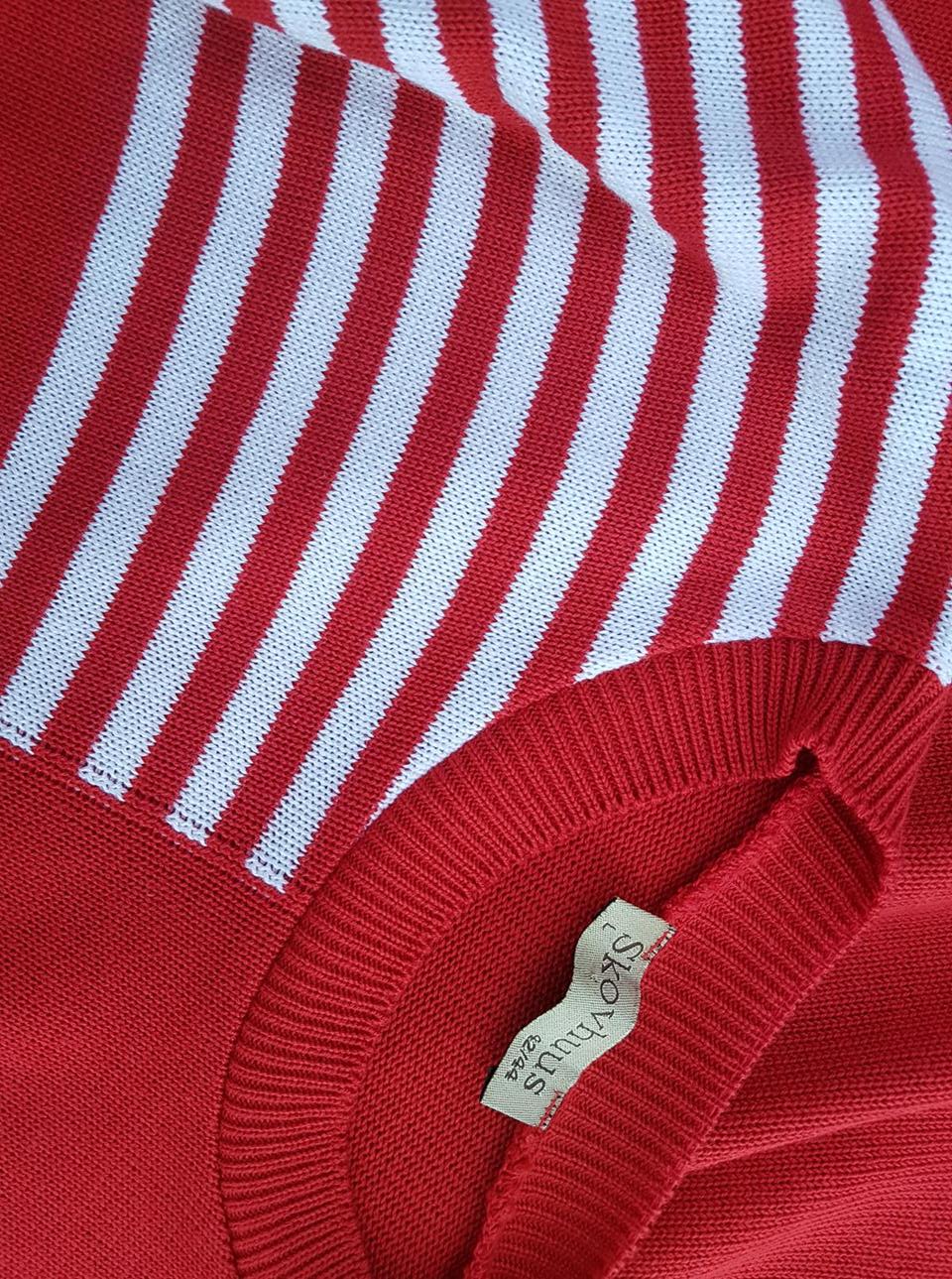 Skovhuus Size 42/44 Color Czerwony Pasy Crew Neck Tunika Bluzka Dzianina Długi rękaw Fabric Bawełna