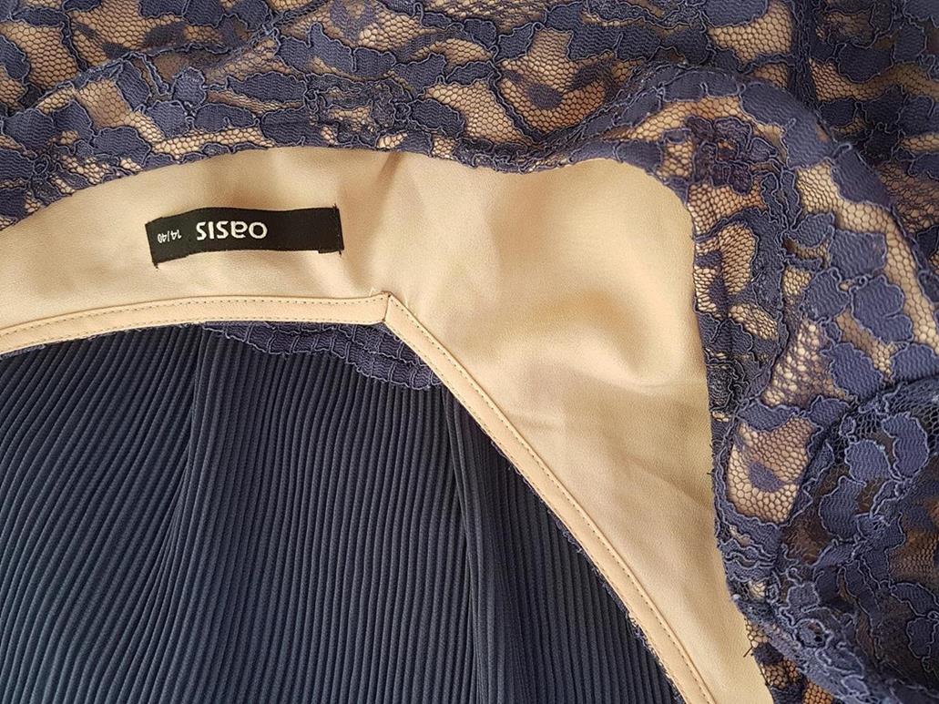 Oasis Size 40 Color Granatowy Okrągły dekolt Sukienka Elegancka Krótki rękaw Do Kolan