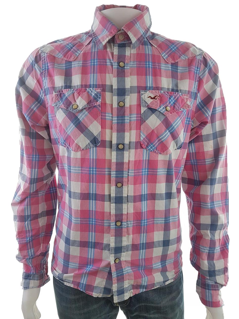 Hollister Size M Krata Kołnierz Męska Koszula Casual Długi rękaw Fabric Bawełna