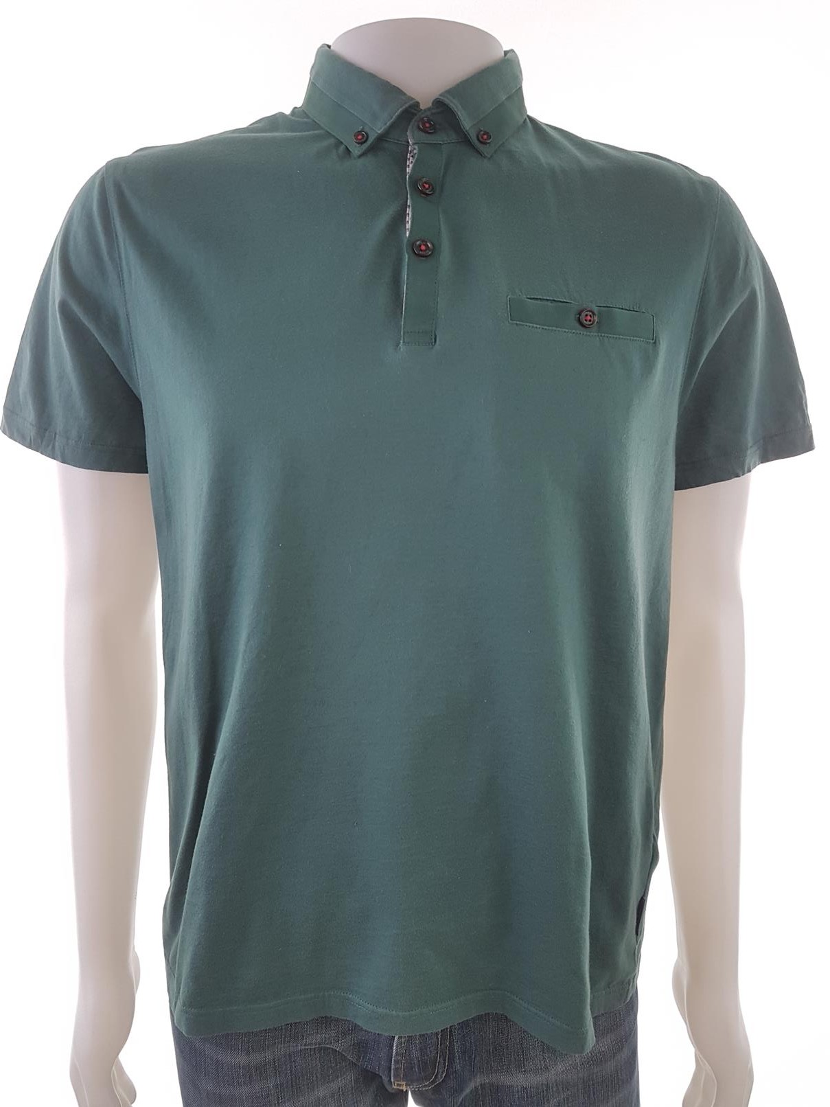 Ted Baker Size 5 (M) Color Zielony Kołnierz Męska Koszula Polo Krótki rękaw Fabric Bawełna 100%