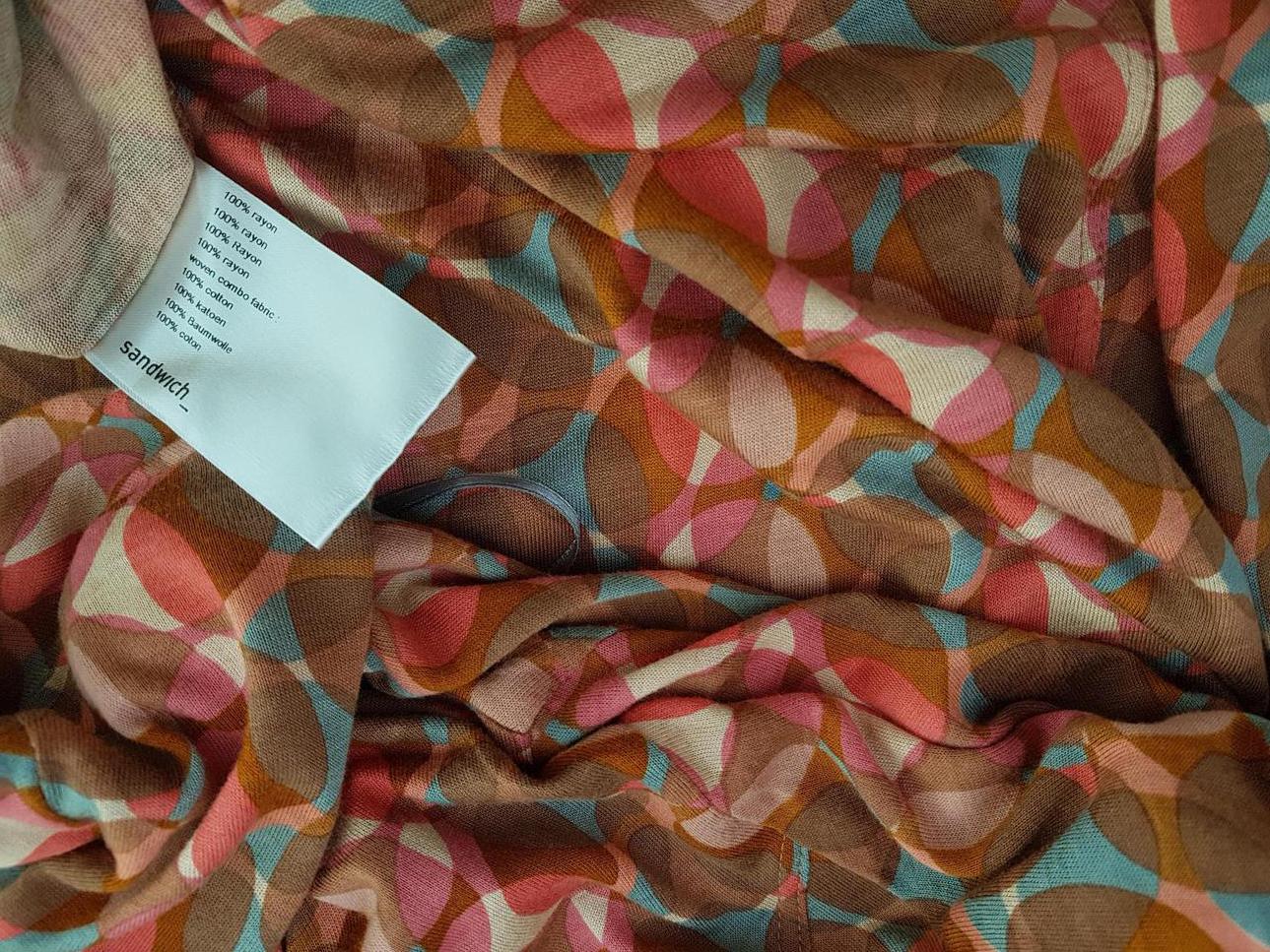 Sandwich Size XL Color Brązowy Geometryczny W serek Sukienka Elegancka Długi rękaw Midi Fabric Rayon 100%