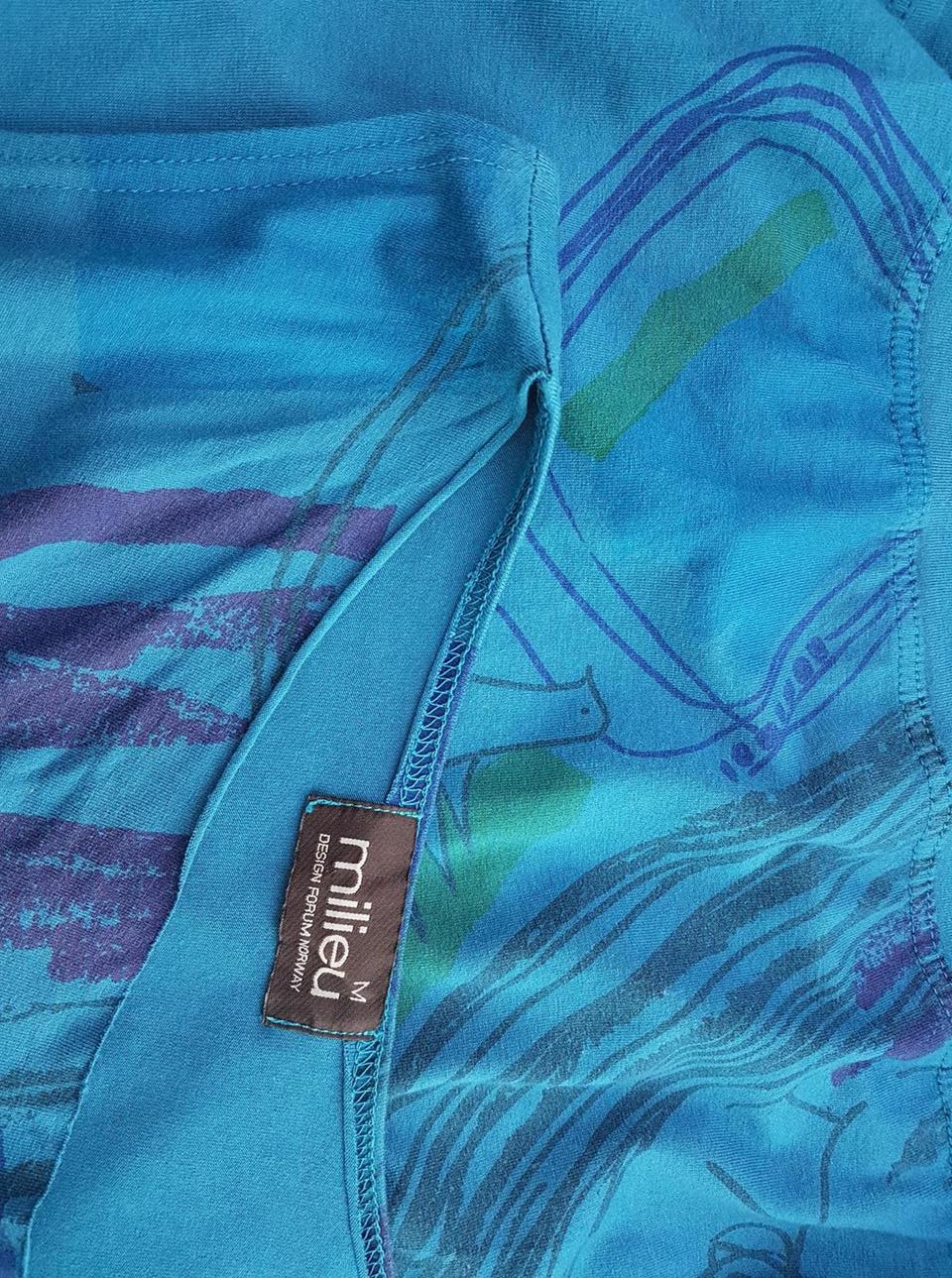 Milieu Size M Color Niebieski Drapowany dekolt Sukienka Sweterkowa Bezrękawnik Do Kolan Fabric Wiskoza