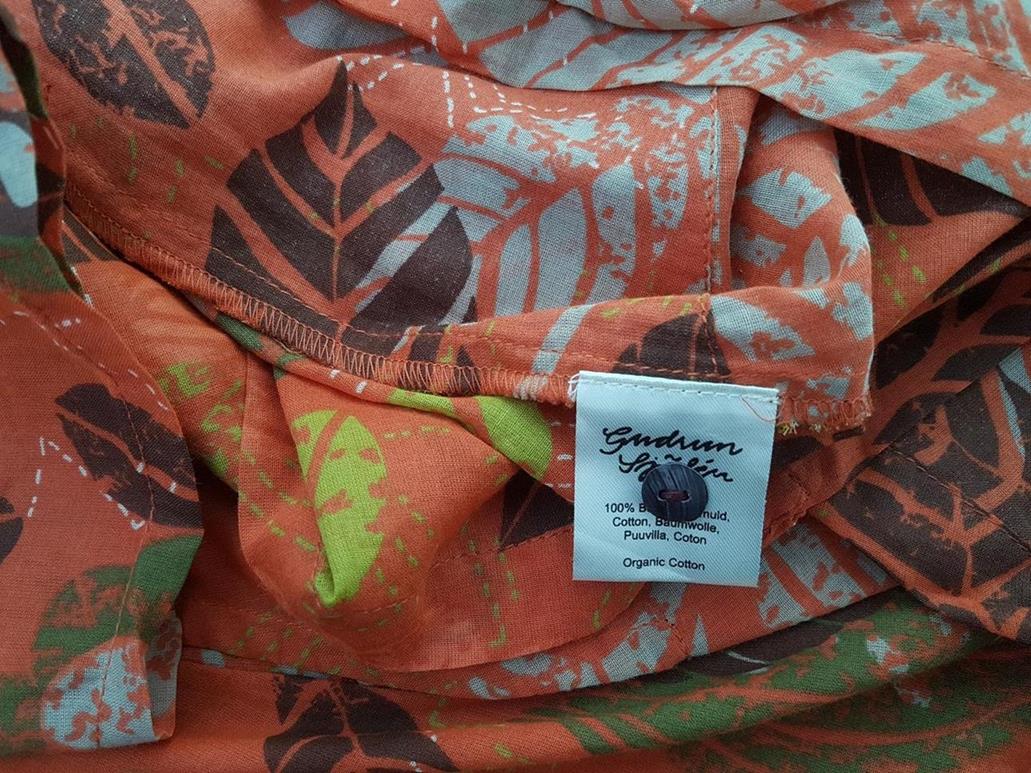 Gudrun Sjödén Size S Color Pomarańczowy W serek Sukienka Kopertowa Rękaw 3/4 Do Kolan Fabric Bawełna 100%