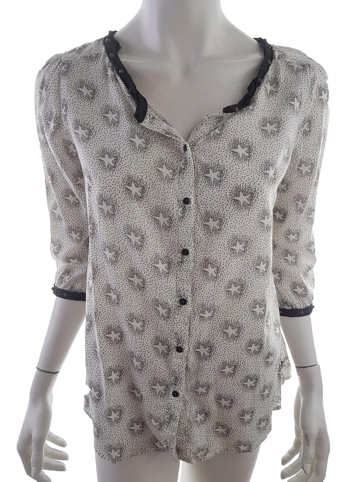 Maison scotch Size S Color Biały Geometryczny W serek Bluzka Zapinana Rękaw 3/4 Fabric Bawełna