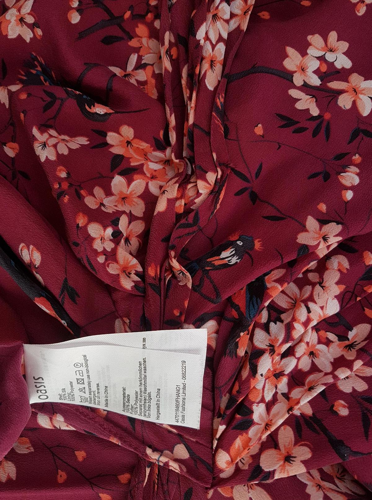 Oasis Size 34 Color Bordowy W serek Sukienka Kopertowa Krótki rękaw Krótka Fabric Jedwab