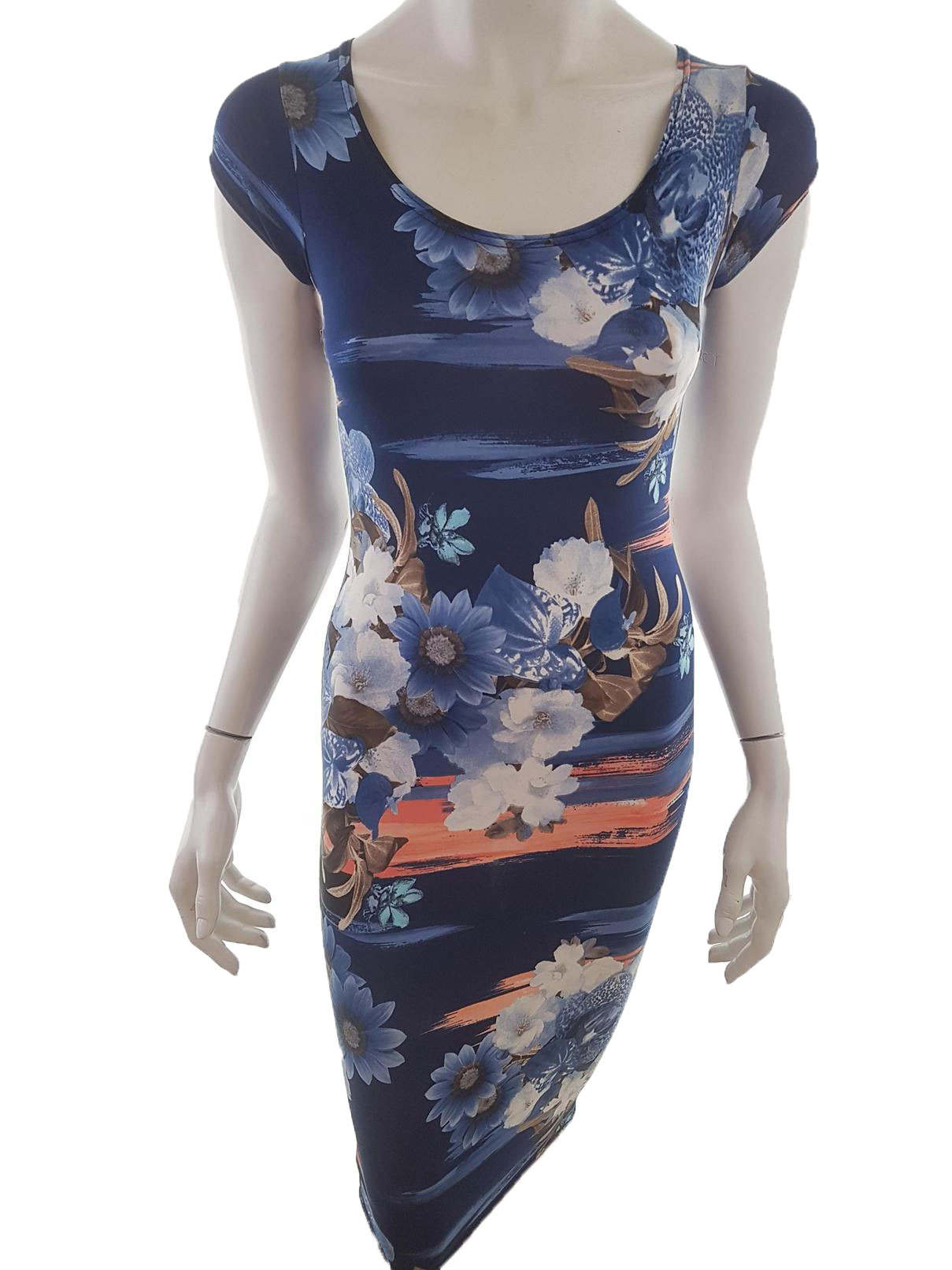 Lustre Size 34 (8) Color Niebieski Okrągły dekolt Sukienka Bodycon Krótki rękaw Midi