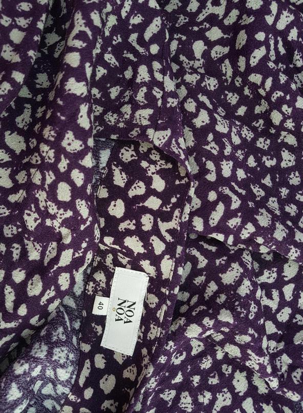 Noa noa Size 40 Color Fioletowy Panterka W serek Sukienka Elegancka Rękaw 3/4 Midi Fabric Wiskoza 100%