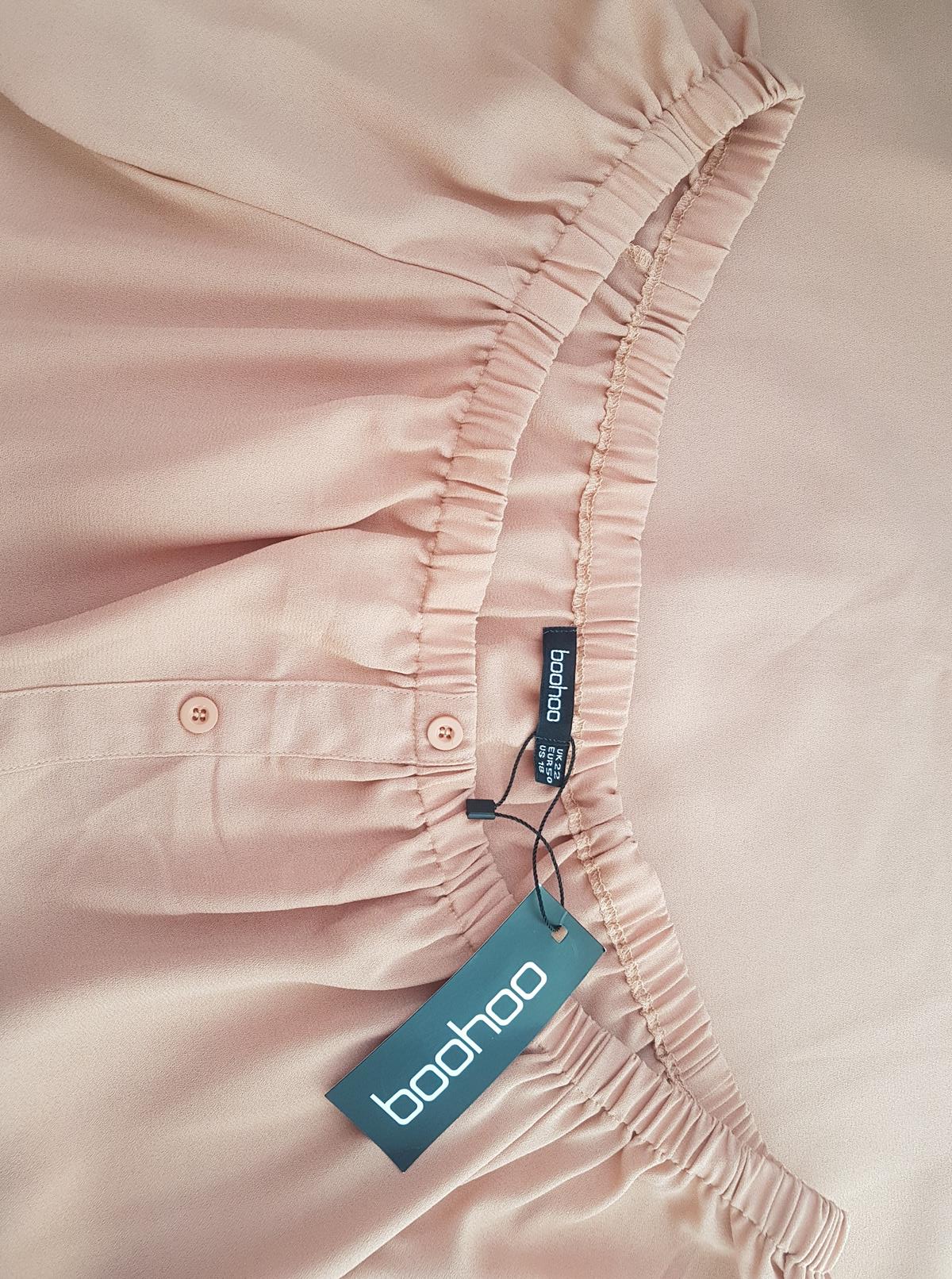 Boohoo Size 50 Color Beżowy W łódkę Sukienka Koszulowa Krótki rękaw Krótka