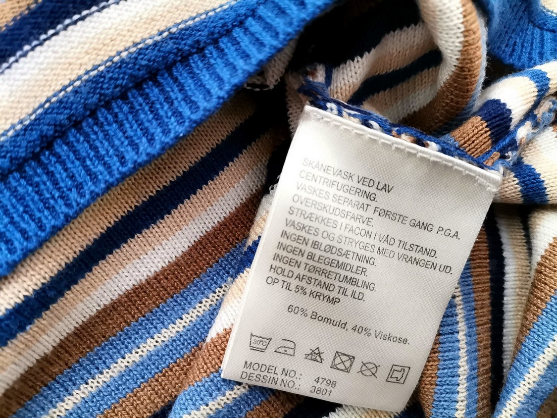 Fransa Size L Color Kolorowa Pasy Okrągły dekolt Sukienka Sweterkowa Długi rękaw Do Kolan Fabric Bawełna