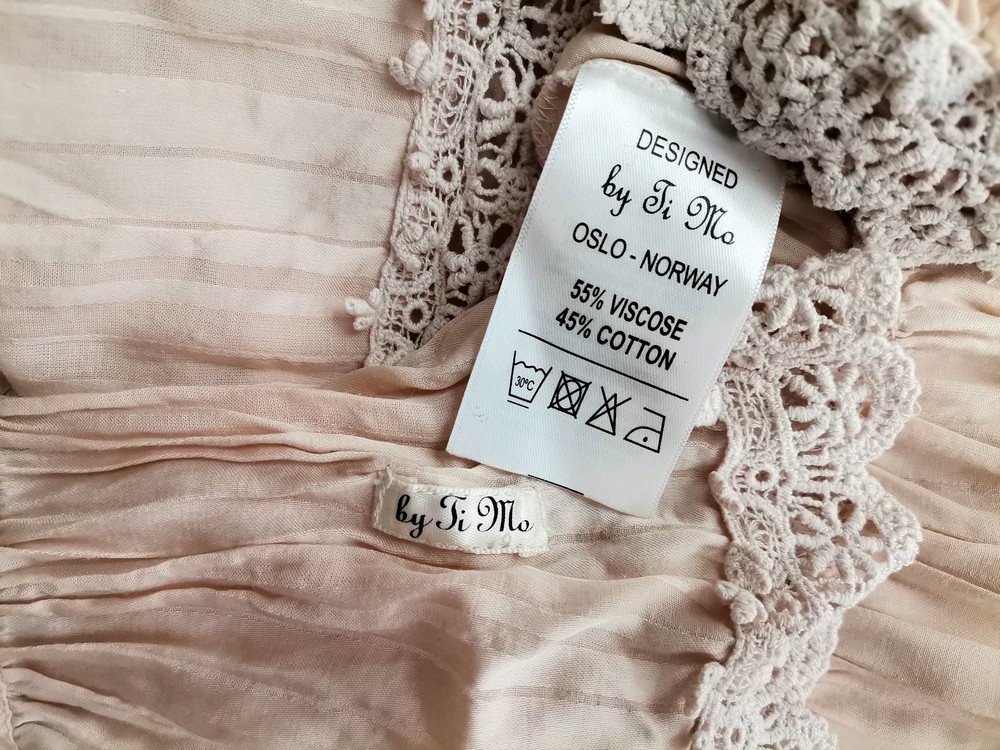 BY TI MO Size M Color Pudrowy Róż Dekolt U Tunika Bluzka Długi rękaw Fabric Wiskoza