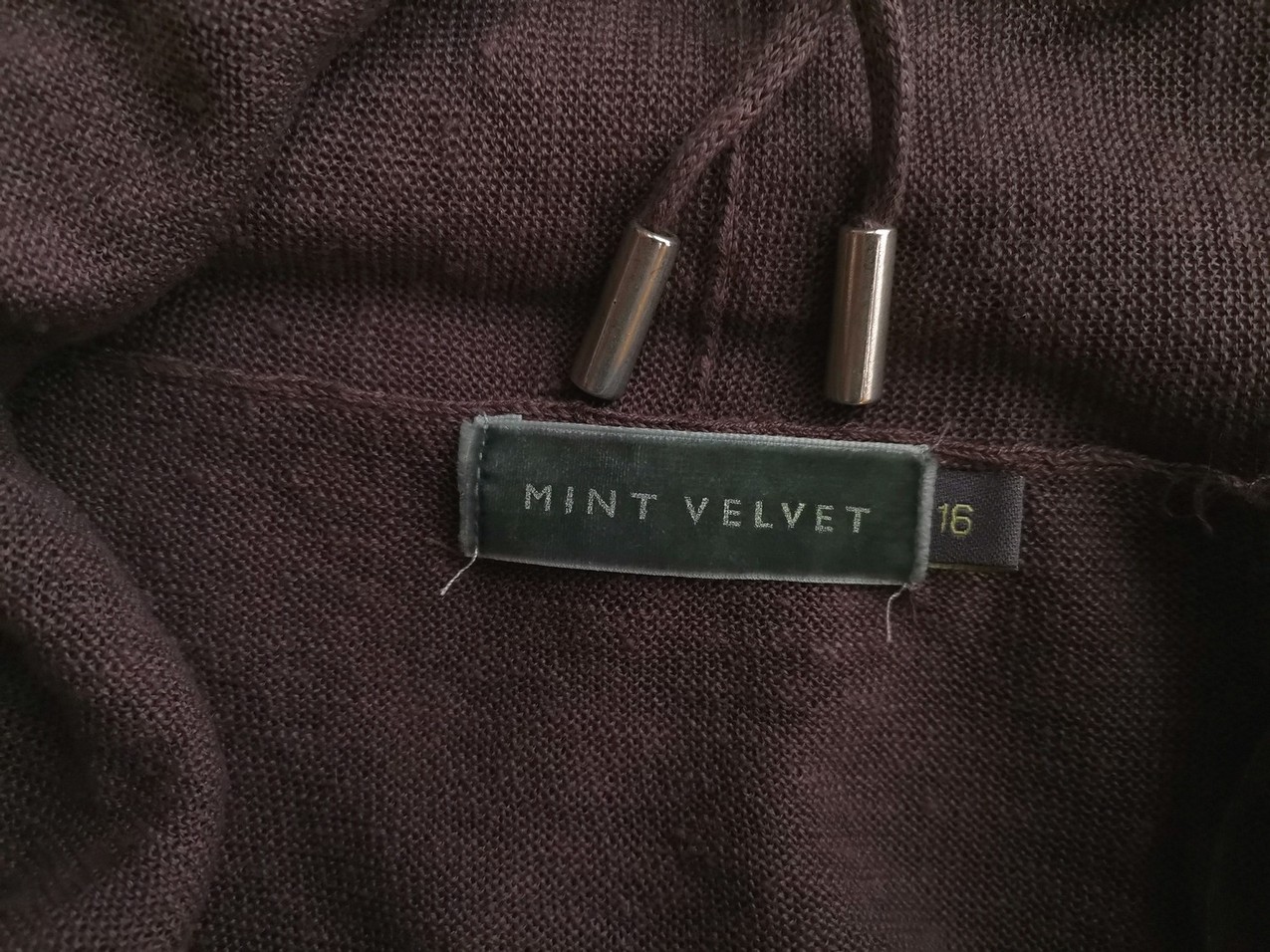 Mint Velvet Size 16 (44) Color Brązowy Głęboki Serek Tunika Wiązana z Przodu Bluzka Bezrękawnik Fabric Len 100%