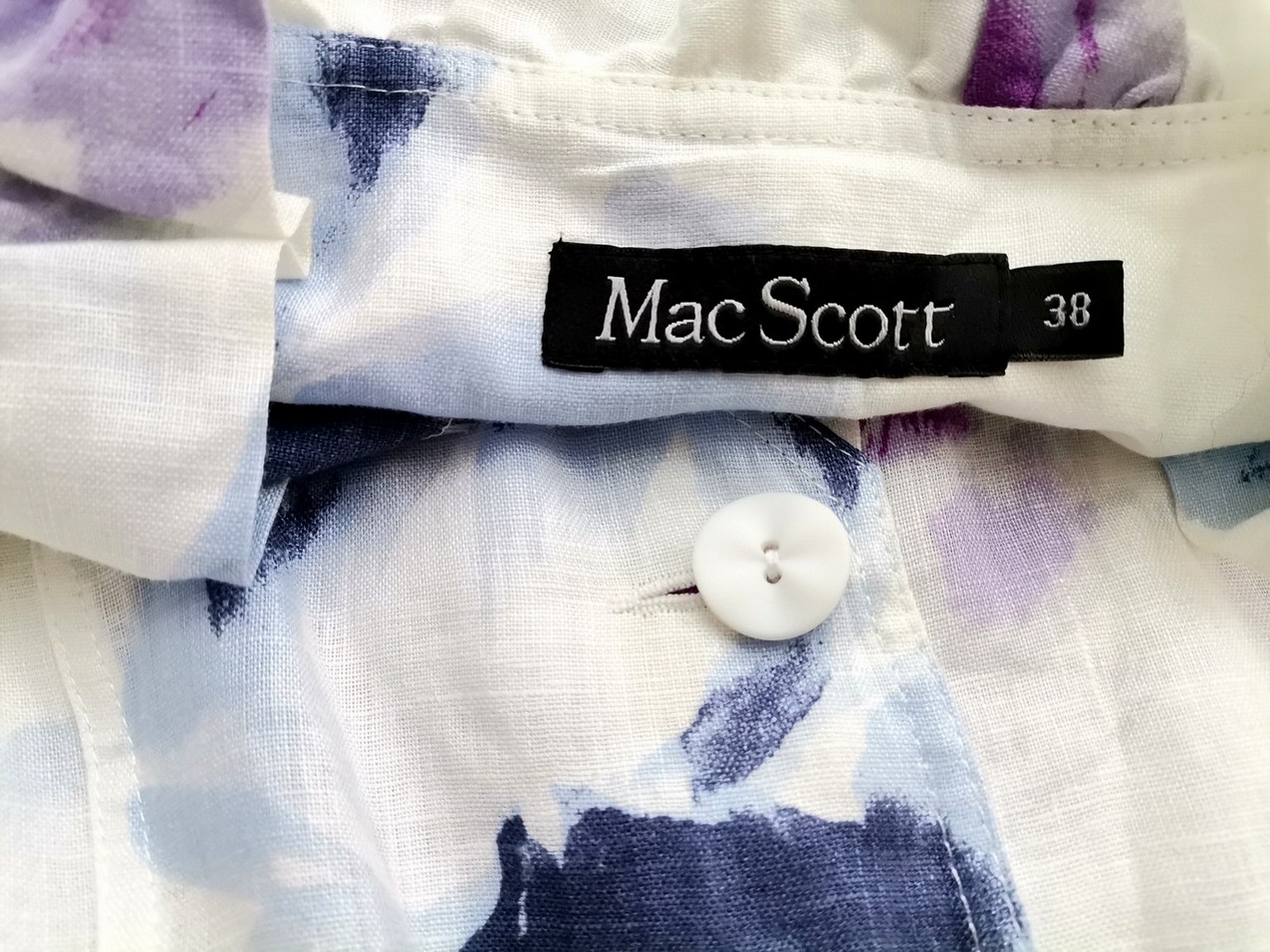 Mac Scott Size 38 Color Biały W serek Żakiet z zapięciem Długi rękaw Fabric Len 100%