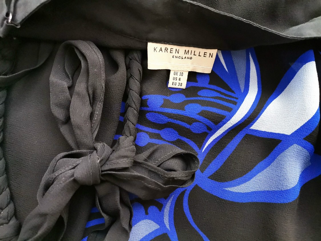 Karen MILLEN Size 10 (38) Color Czarny Odkryte Ramiona Sukienka Letnia Bezrękawnik Do Kolan Fabric Jedwab 100%