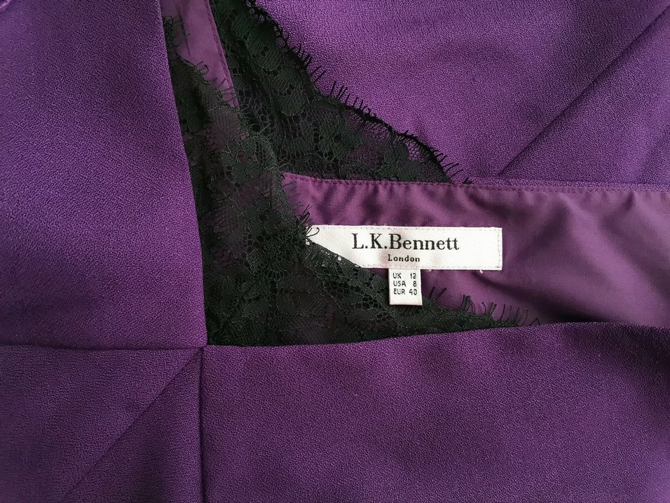 L.K. BENNETT Size 12 (40) Color Fioletowy Kwadratowy dekolt Suknia Balowa Sukienka Wieczorowa Bezrękawnik Midi Fabric Wełna