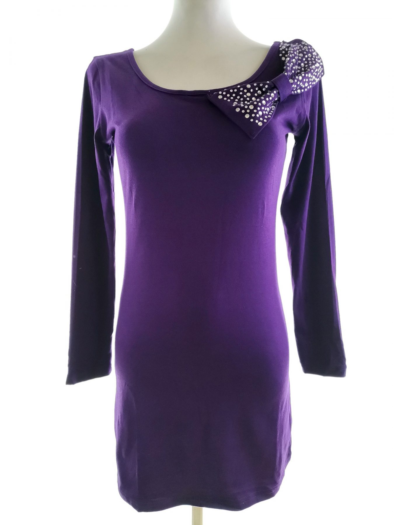 Club L Size S/M Color Purpurowy Okrągły dekolt Tunika Bluzka Długi rękaw Fabric Bawełna