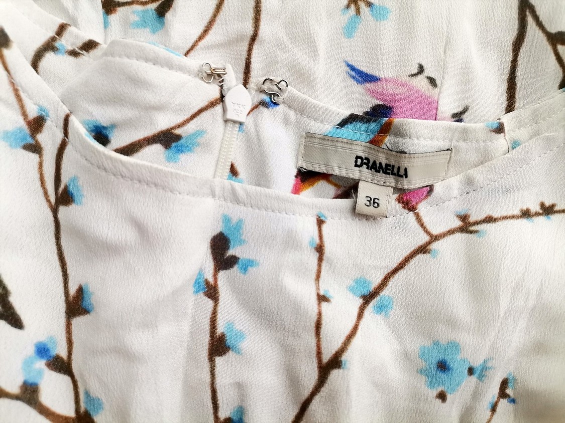 Dranella Size 36 Color Kolorowa Okrągły dekolt Sukienka Prosta Krótki rękaw Do Kolan Fabric Wiskoza 100%