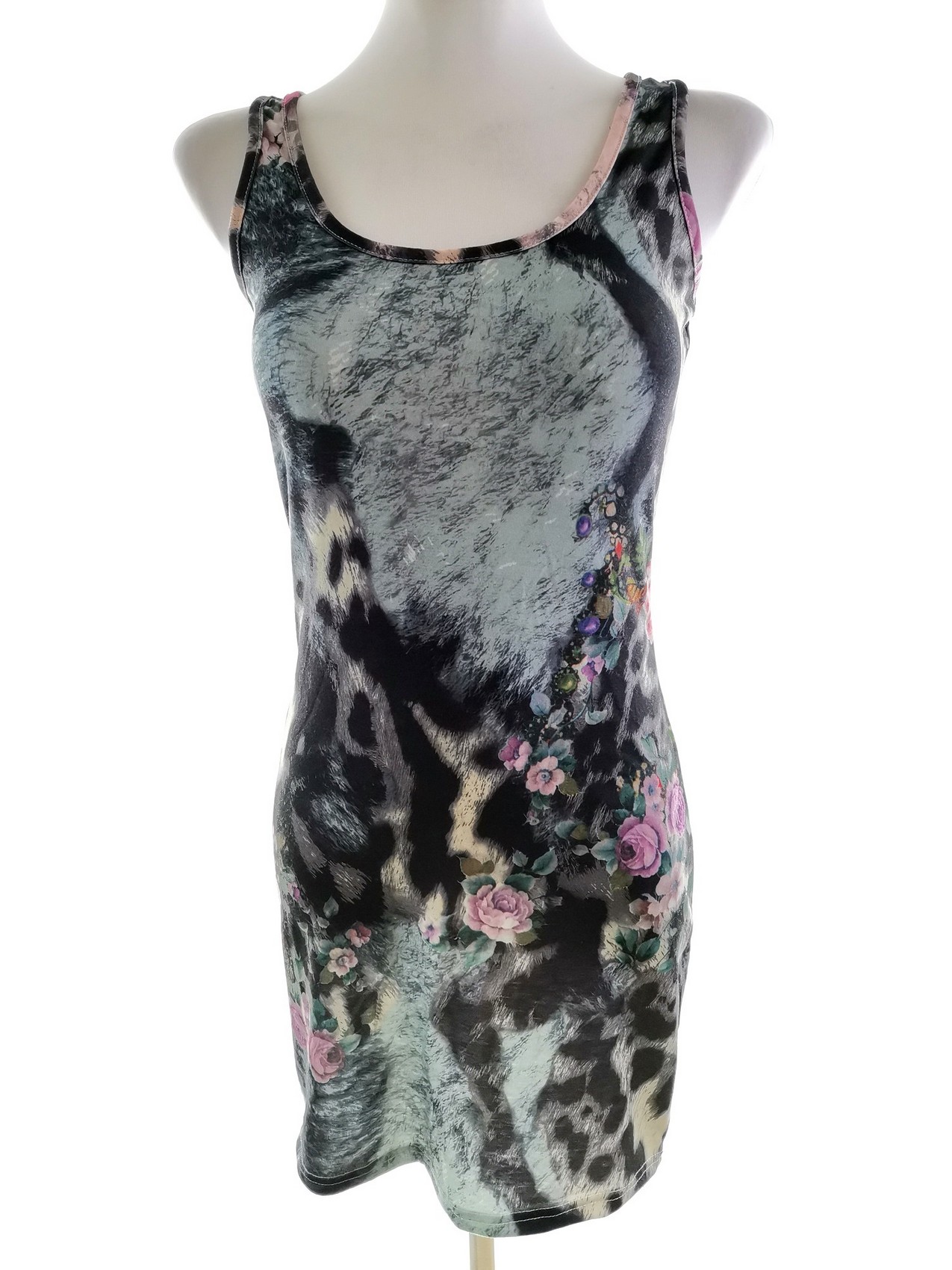 Club L Size S/M Color Kolorowa Okrągły dekolt Sukienka Bodycon Bezrękawnik Krótka Fabric Bawełna