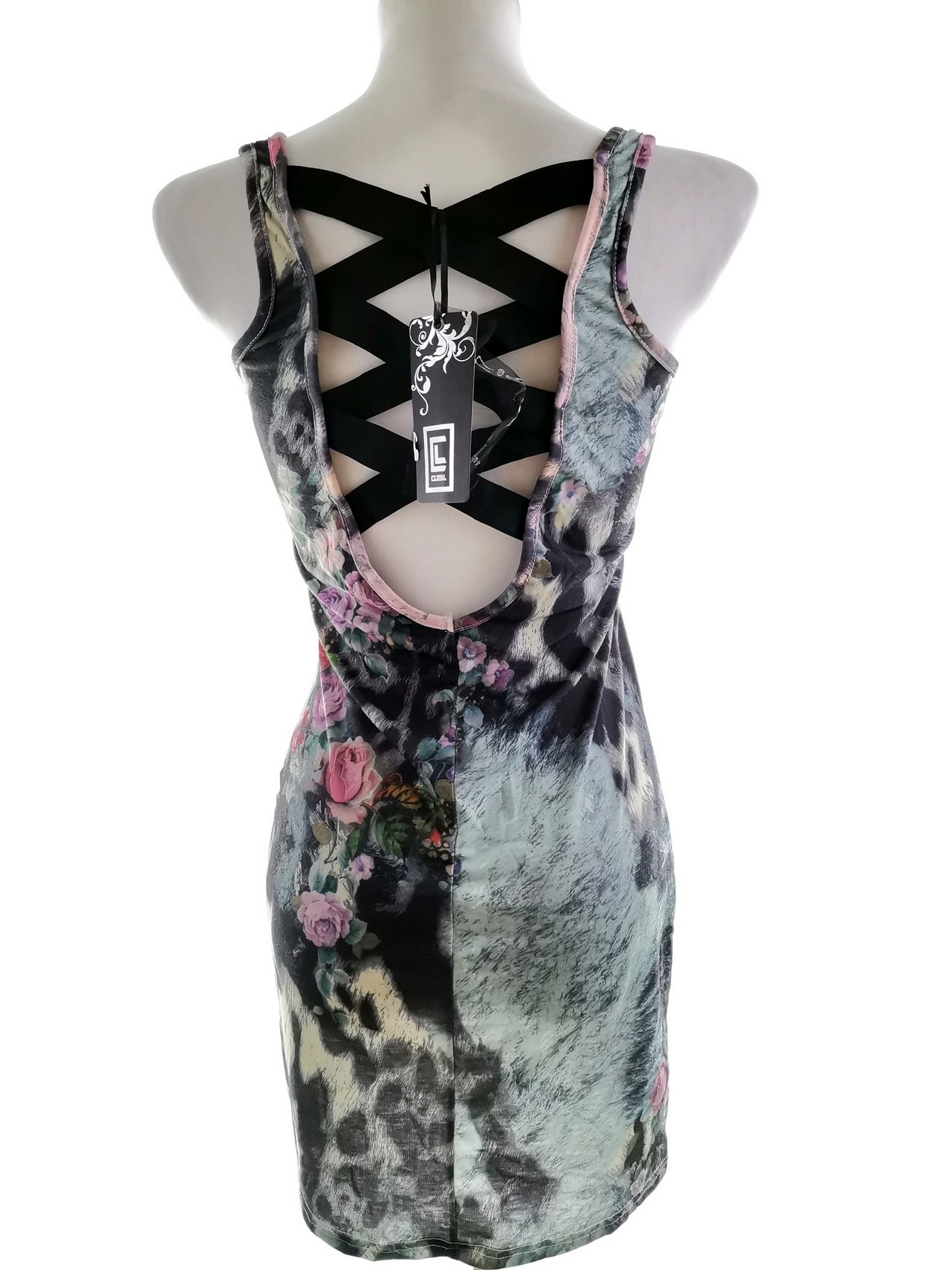 Club L Size S/M Color Kolorowa Okrągły dekolt Sukienka Bodycon Bezrękawnik Krótka Fabric Bawełna