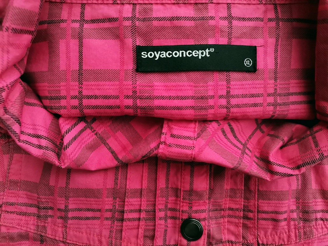 Soyaconcept Size XL Color Różowy Krata Kołnierz Sukienka Koszulowa Krótki rękaw Midi Fabric Bawełna 100%