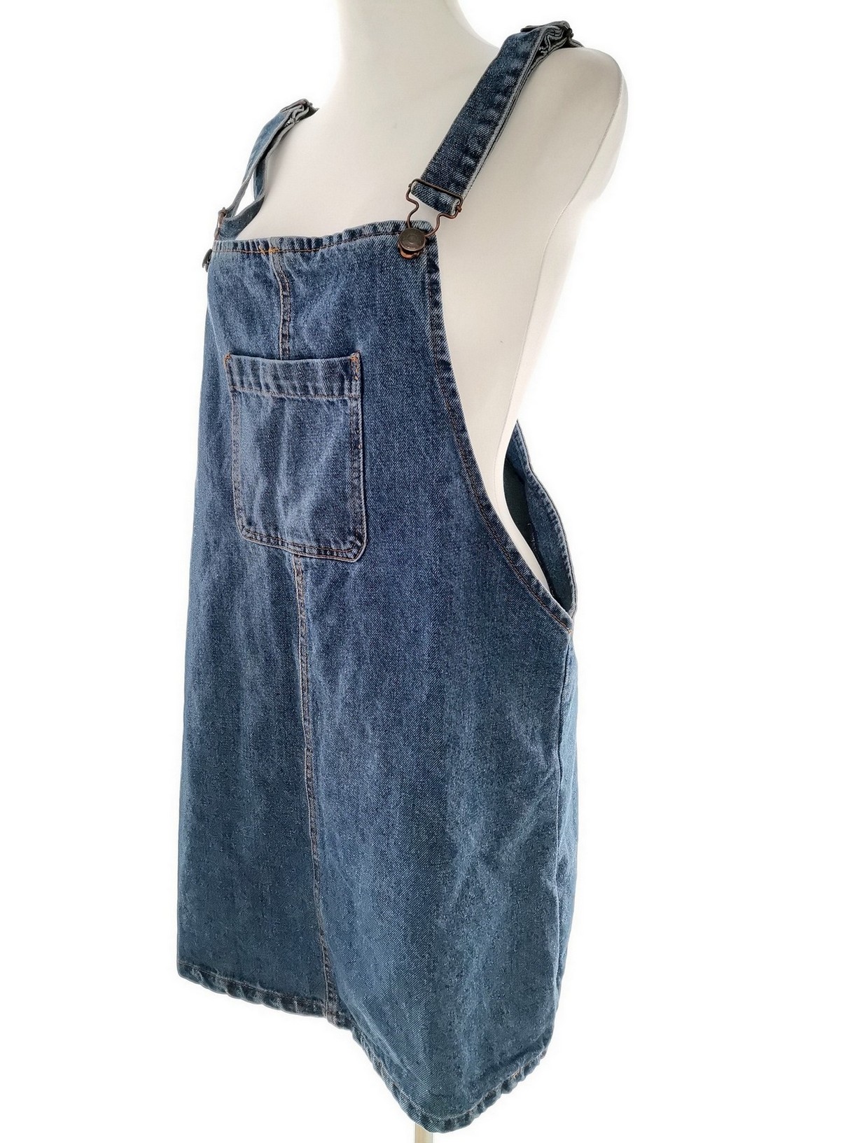 Denim Co. Size 12 (40) Color Niebieski Kwadratowy dekolt Sukienka Prosta Bezrękawnik Do Kolan Fabric Bawełna