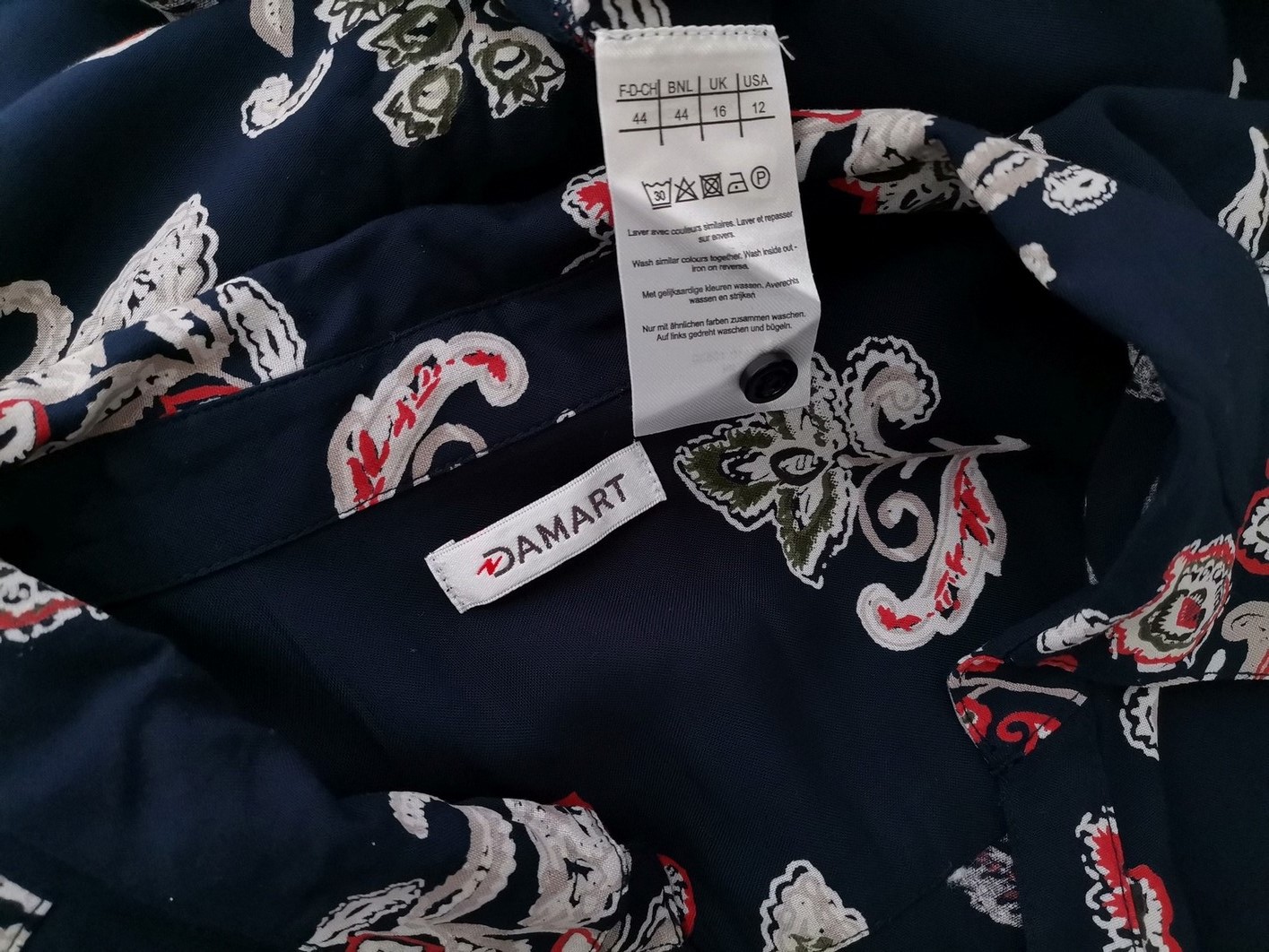 Damart Size 44 Color Granatowy Split Crew Neck Sukienka Koszulowa Krótki rękaw Midi Fabric Wiskoza 100%