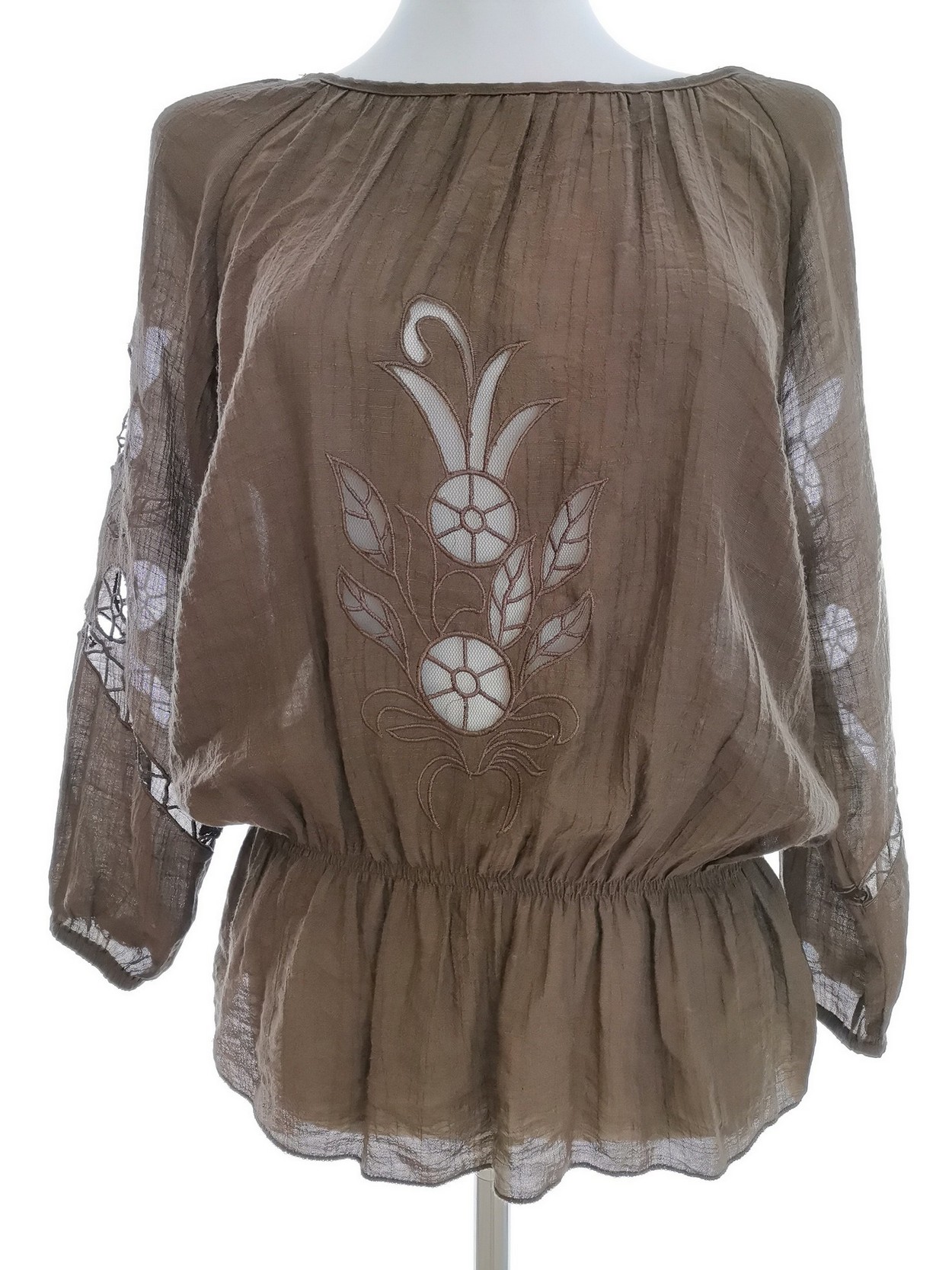 Sigen sgaard Size S Color Khaki W łódkę Bluzka Peplum Długi rękaw Fabric Wiskoza