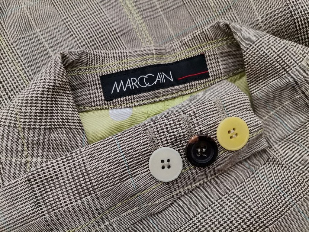 Marc Cain Size 4 (42) Color Szary Krata Kołnierz Żakiet z zapięciem Długi rękaw Fabric Bawełna