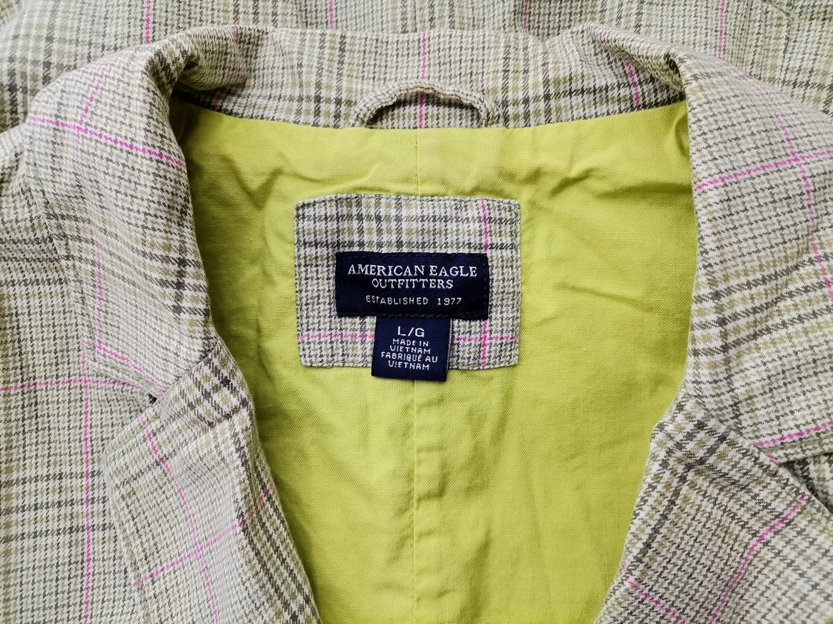 American Eagle Size L Color Zielony Krata Kołnierz Żakiet z zapięciem Rękaw 3/4