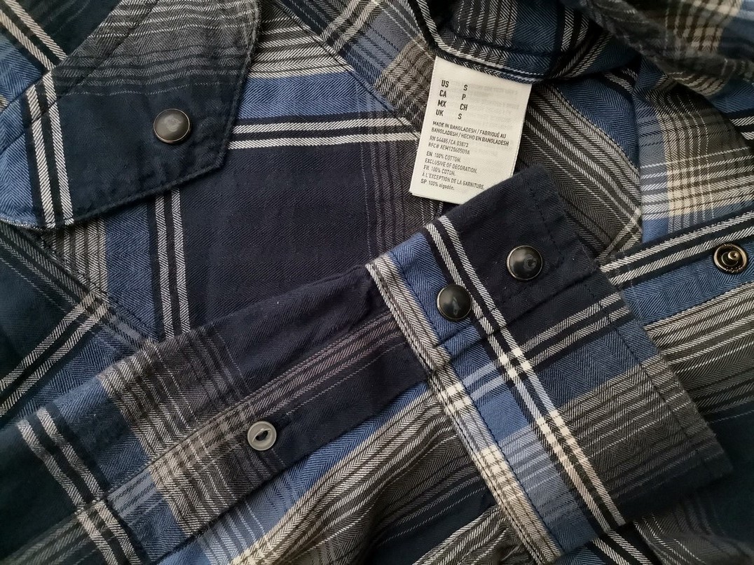 American Eagle Size S Color Granatowy Krata Kołnierz Męska Koszula Casual Długi rękaw Fabric Bawełna 100%