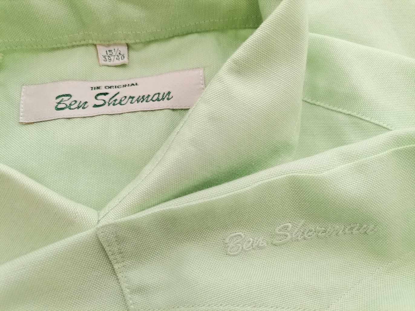 BEN SHERMAN Size 15,5 (39-40) Color Zielony Kołnierz Męska Koszula Elegancka Długi rękaw