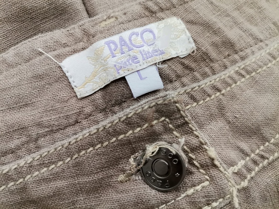 Paco Size L Color Beżowy Spodnie Casual Fabric Len 100%