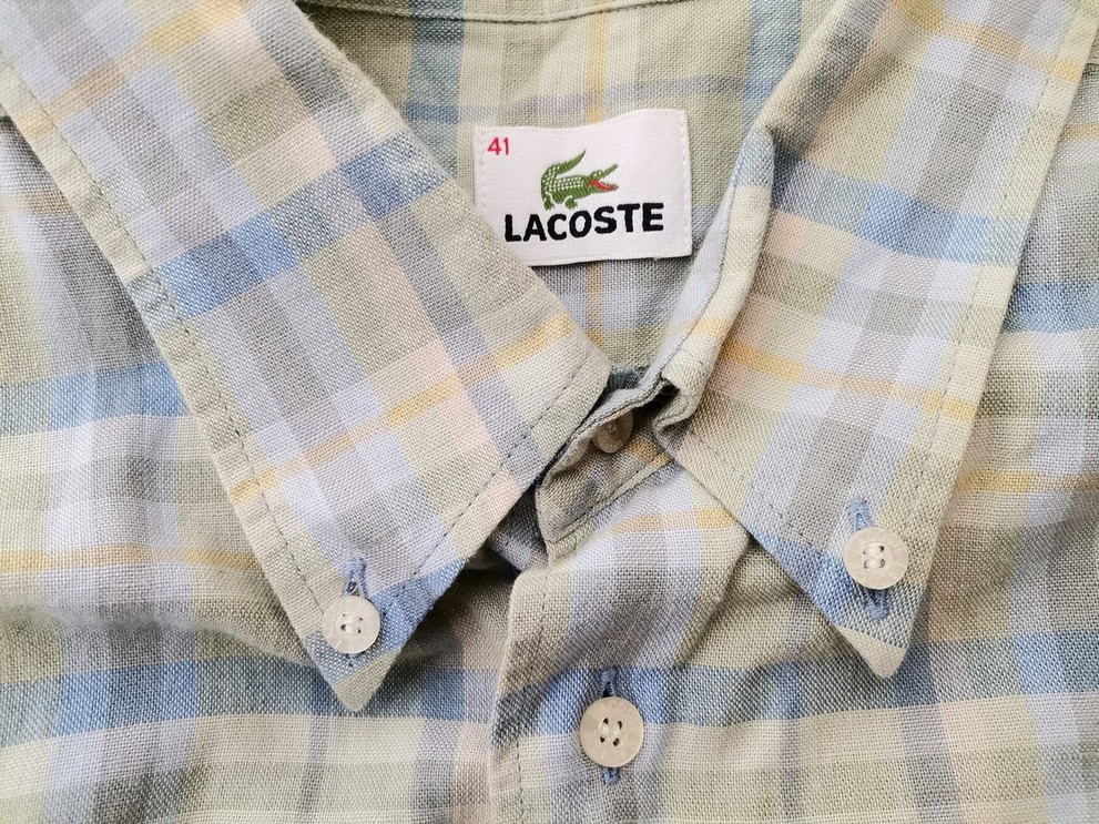 Lacoste Size 41 Color Zielony Krata Kołnierz Męska Koszula Elegancka Krótki rękaw Fabric Bawełna