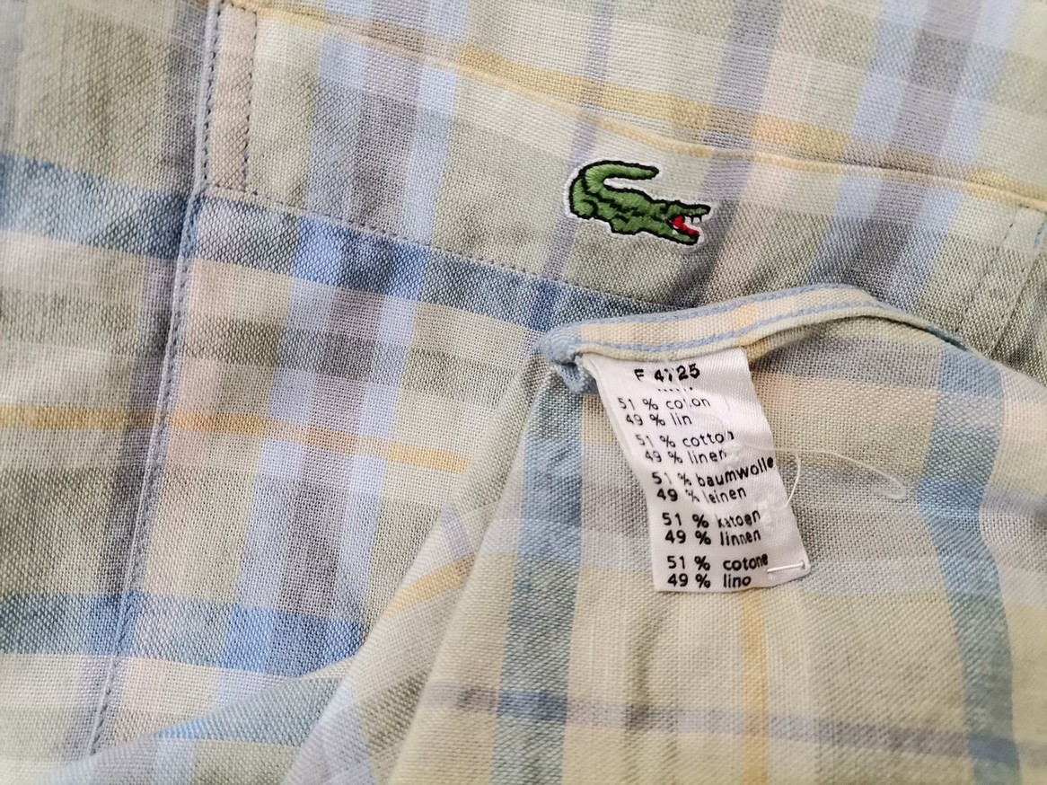 Lacoste Size 41 Color Zielony Krata Kołnierz Męska Koszula Elegancka Krótki rękaw Fabric Bawełna