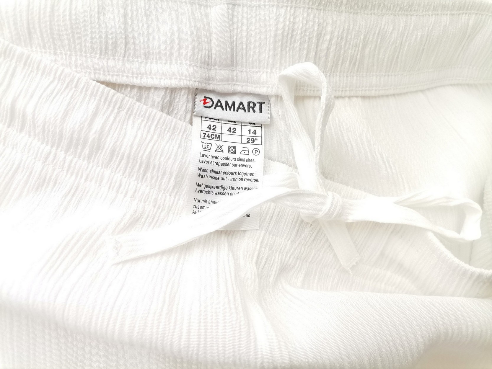 Damart Size 42 Color Biały Spodnie Casual Fabric Wiskoza