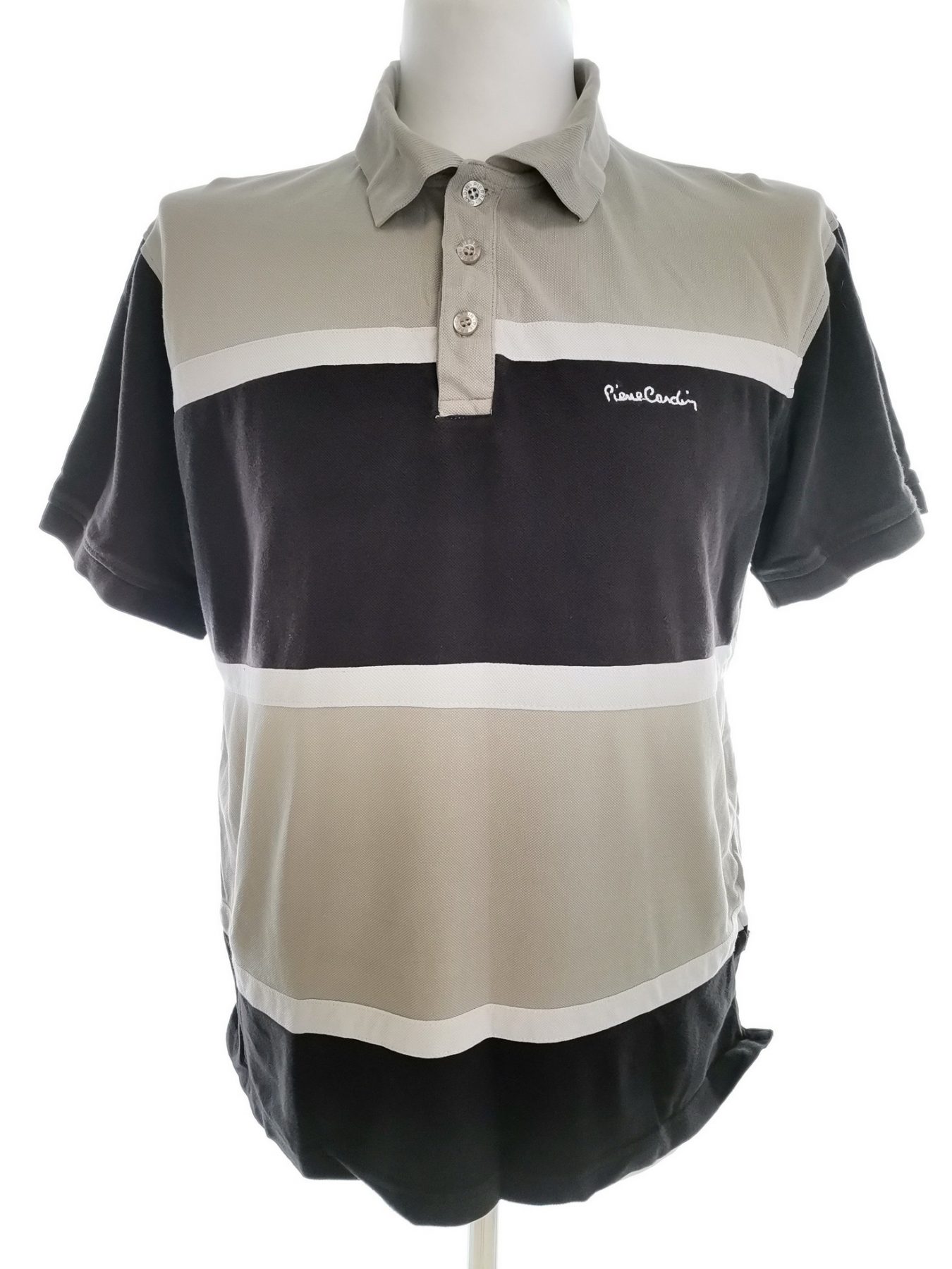 Pierre Cardin Size L Color Szary Pasy Kołnierz Męska Koszula Polo Krótki rękaw Fabric Bawełna 100%