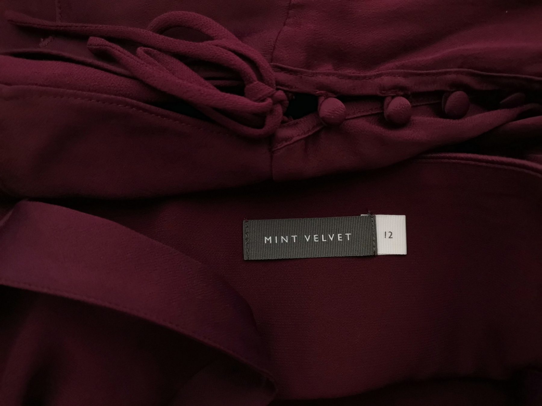 Mint Velvet Size 12 (40) Color Purpurowy Kwadratowy dekolt Bluzka Rękaw 3/4 Fabric Wiskoza 100%