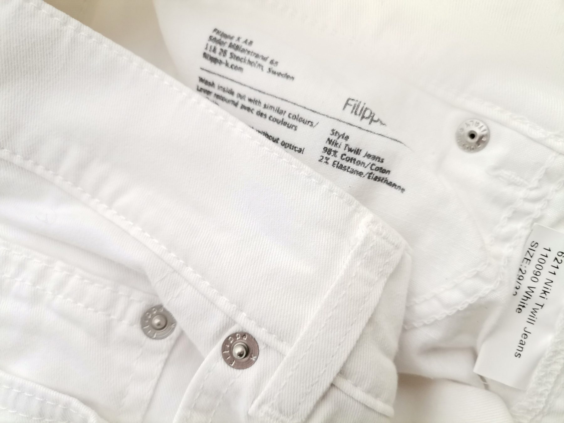 Filippa k Size W29 L32 Color Biały Spodnie Jeansy Fabric Bawełna