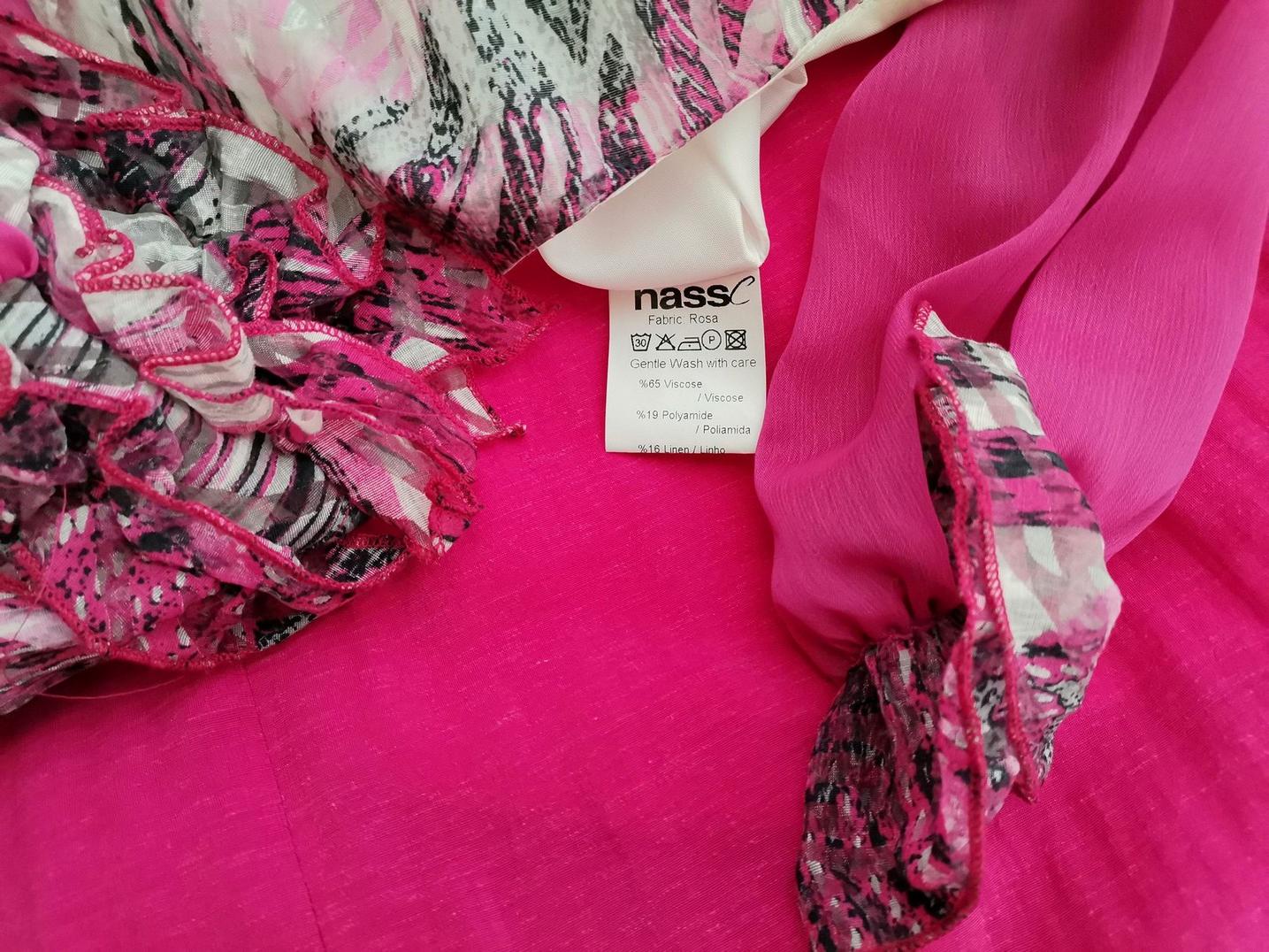 NassC Size 46 Color Różowy Okrągły dekolt Sukienka Prosta Rękaw 3/4 Midi Fabric Wiskoza