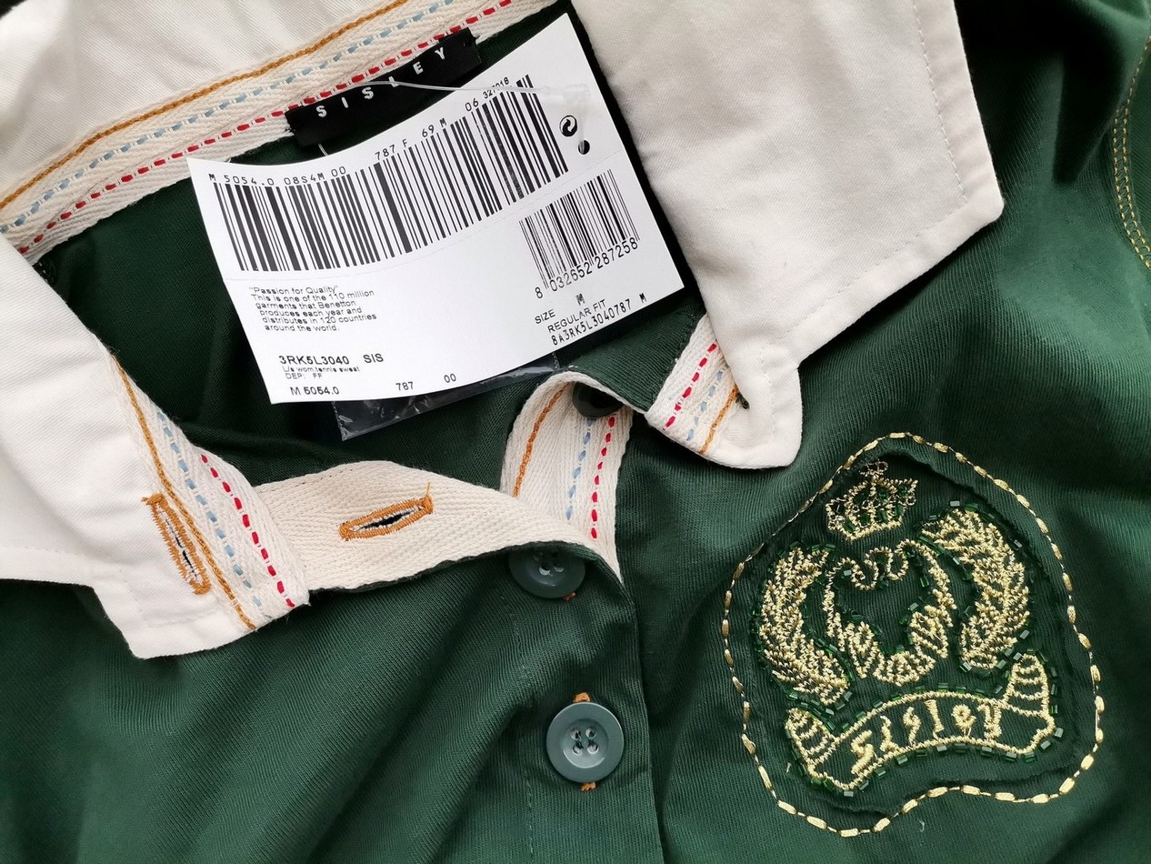 Sisley Size M Color Szmaragdowy Kołnierz Koszulka Polo Długi rękaw Fabric Bawełna 100%