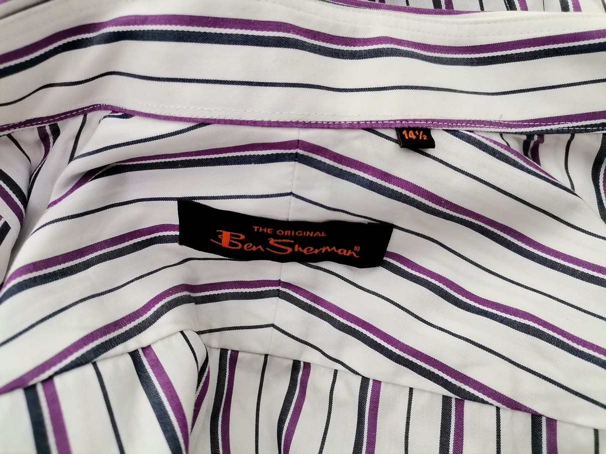 BEN SHERMAN Size 14,5 (38) Color Biały Pasy Kołnierz Męska Koszula Elegancka Długi rękaw Fabric Bawełna 100%