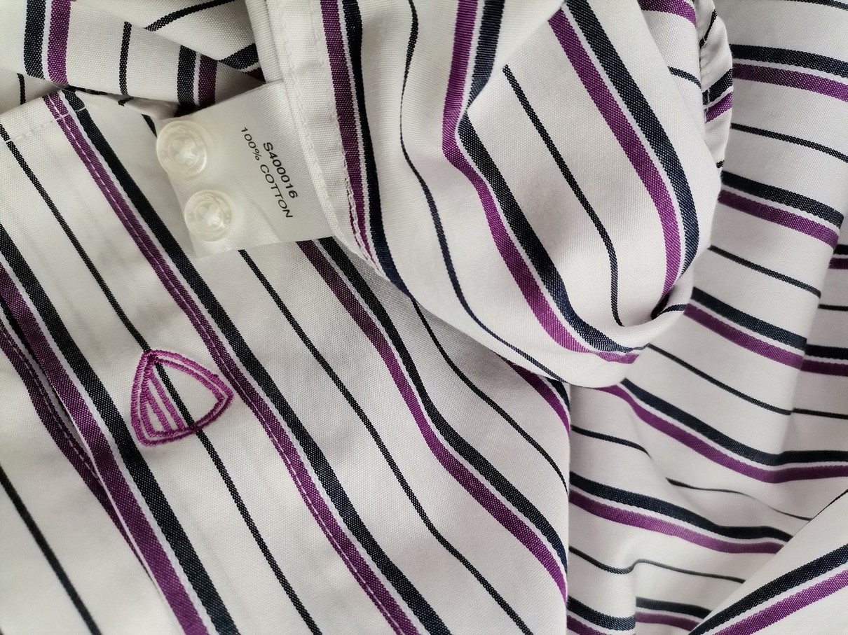 BEN SHERMAN Size 14,5 (38) Color Biały Pasy Kołnierz Męska Koszula Elegancka Długi rękaw Fabric Bawełna 100%